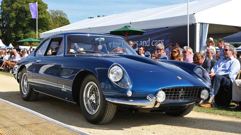 Making its debut on the Ferrari stand of the 1962 Turin Motor Show was this very rare factory covered headlight 400 Superamerica LWB Coupe aerodinamico, chassis 3949 SA. It was delivered to American sportsman and special Ferrari customer Erwin Goldschmidt. Recently restored and a previous Amelia Island Concours winner the car was entered by Laurence Graff.