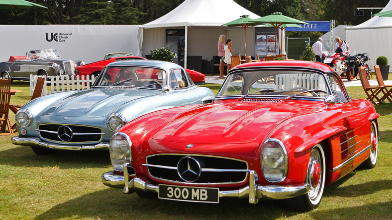 It was not just the cars entered into the Chubb Insurance Concours that impress. The dealer stands also contained many a gem, including this pair of Mercedes 300SLs.